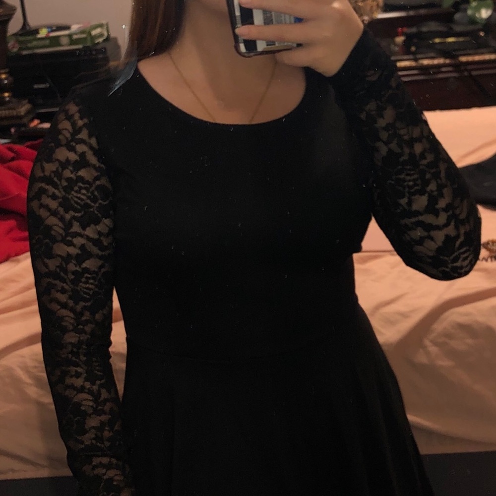 Black lace sleeve dress